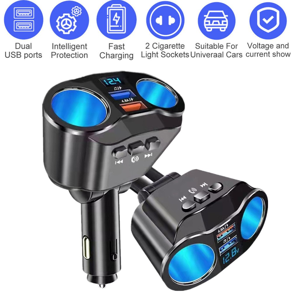 2 Way LED Car Cigarette Lighter Socket Splitter Dual USB Chargers Dock Adapter