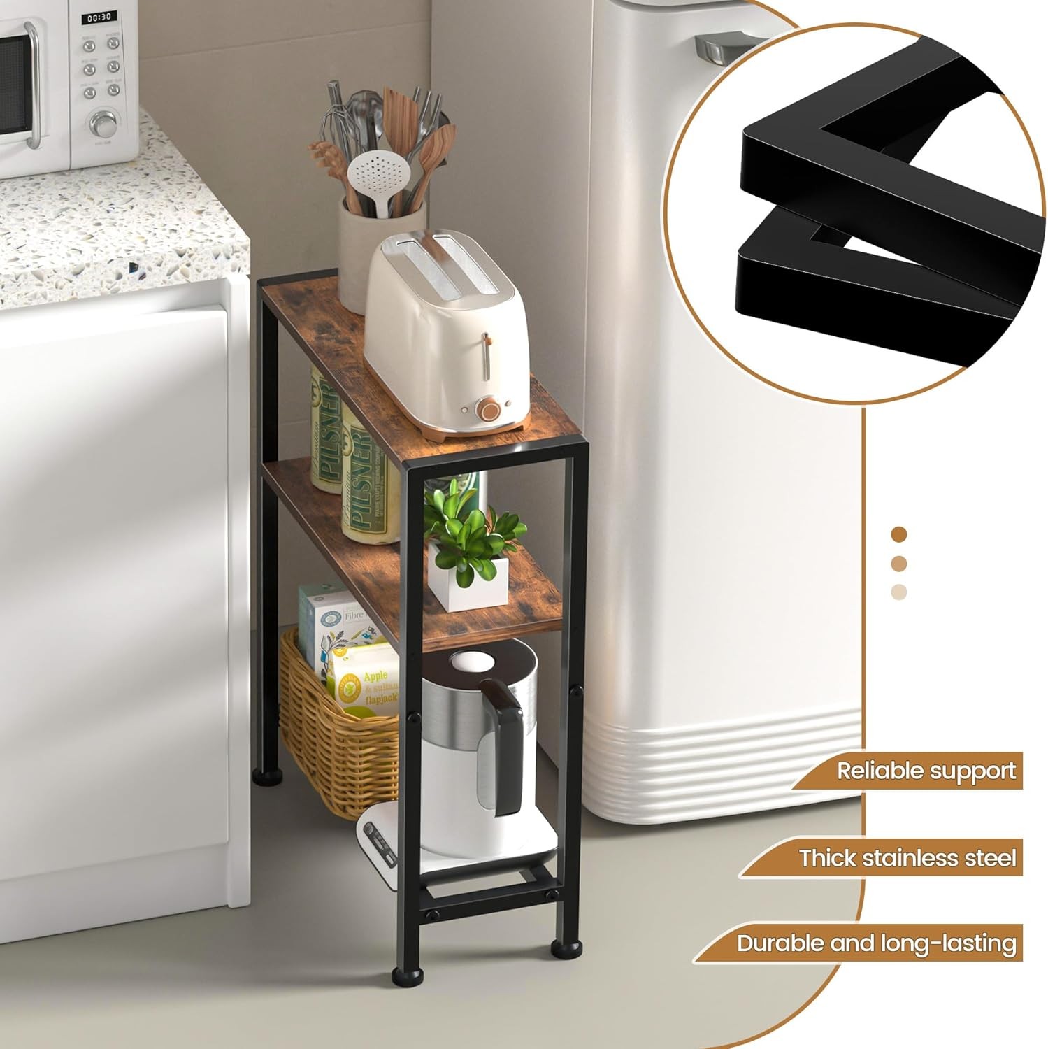 Narrow Side Table Small Space 2-Tier Small End Table W/ Shelf Holder Slim