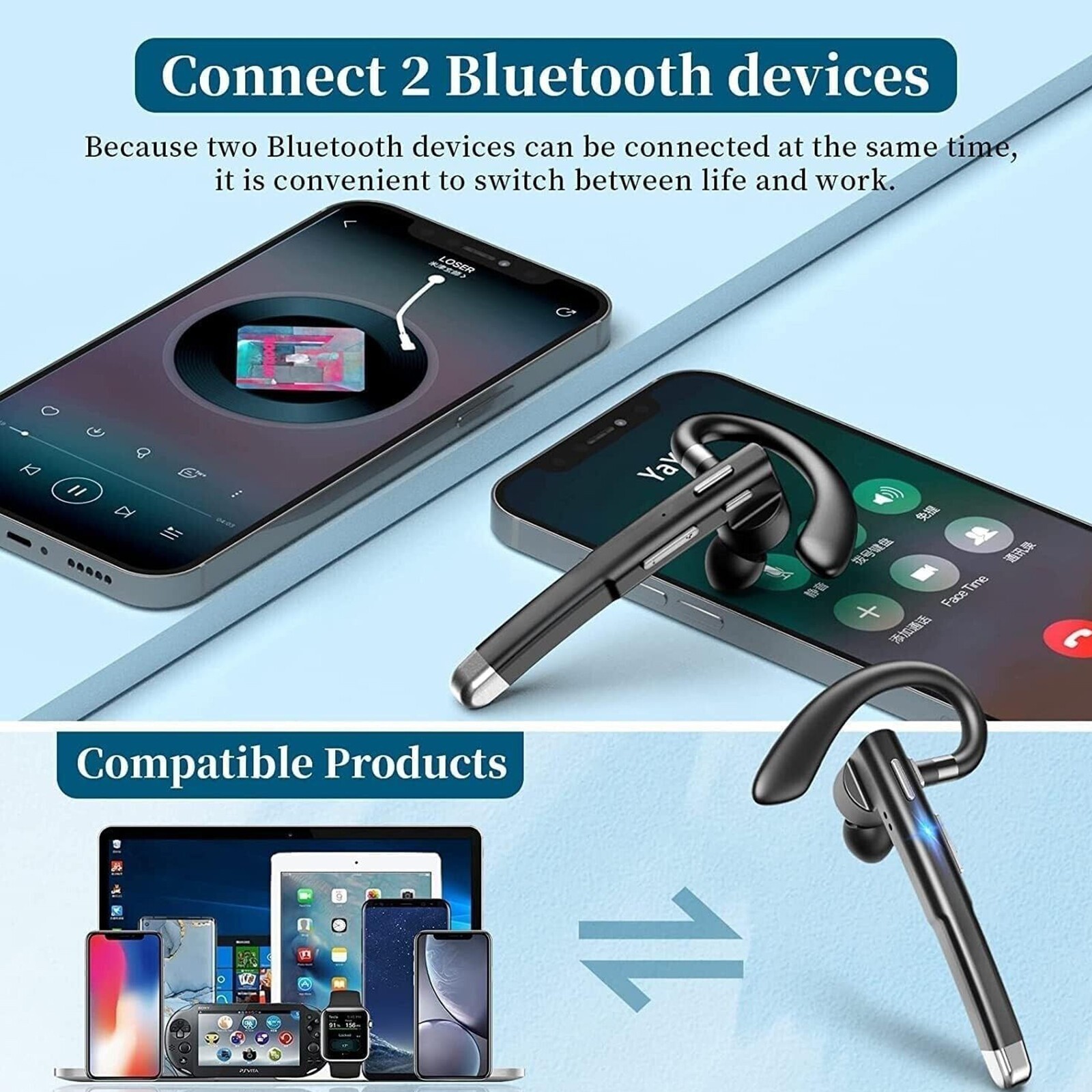 Trucker Wireless Headset Mic Blue Parrot Bluetooth Noise Cancellin Earpiece