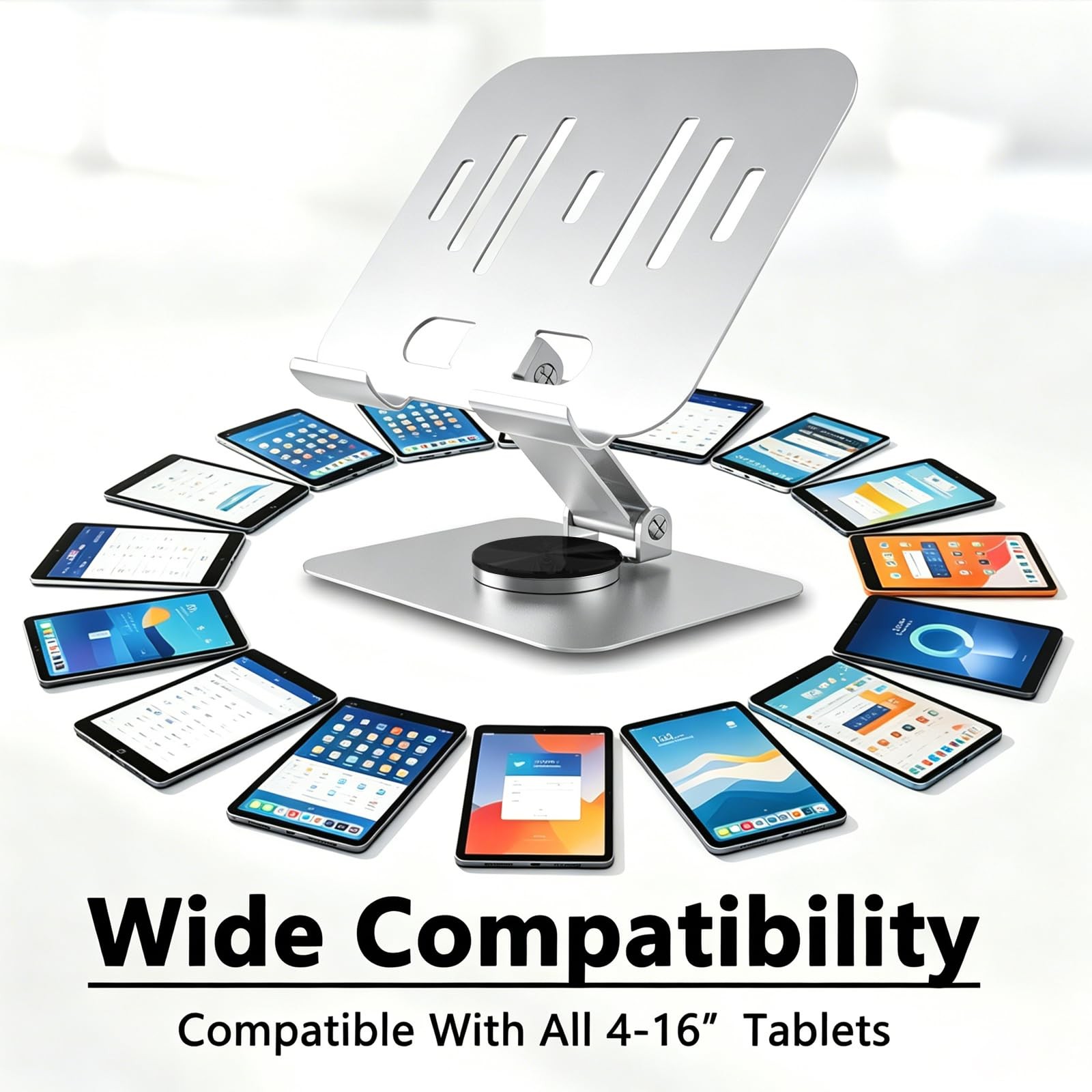 TAPMEI Larger Tablet Stand for iPad, 360° Rotation Adjustable silvery