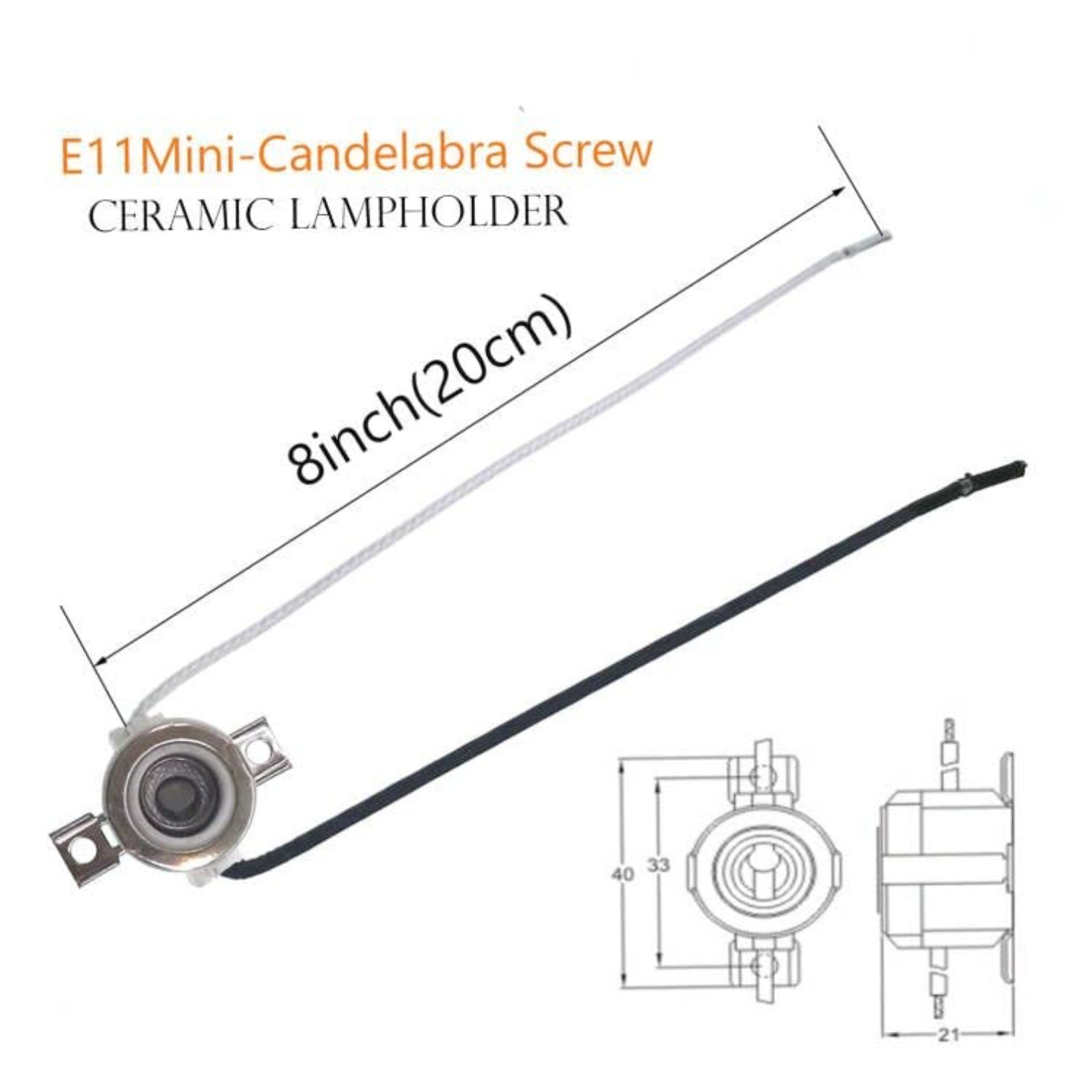 2-Pack E11 Mini Candelabra Ceramic Screw Lamp Holder Base Socket,1000W,250V