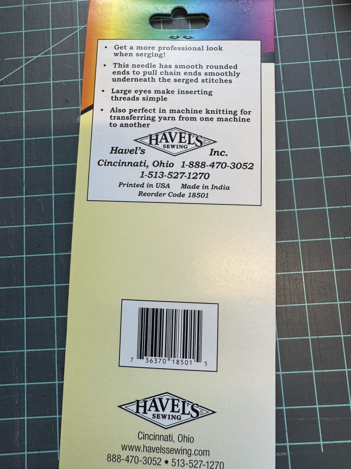 serger needles double-eyed. Havel's Sewing. 3 1/2" set of 2.  Knitting machine