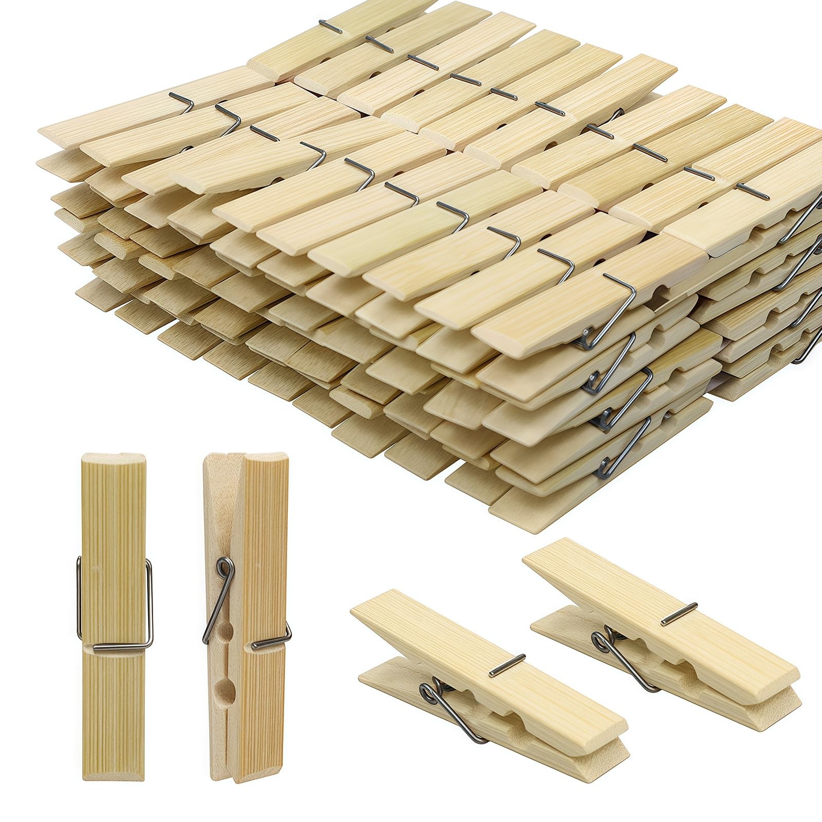 20 PCS 2.4 Inch Natural Bamboo Clothespins Heavy Duty Wooden Clothes Pins
