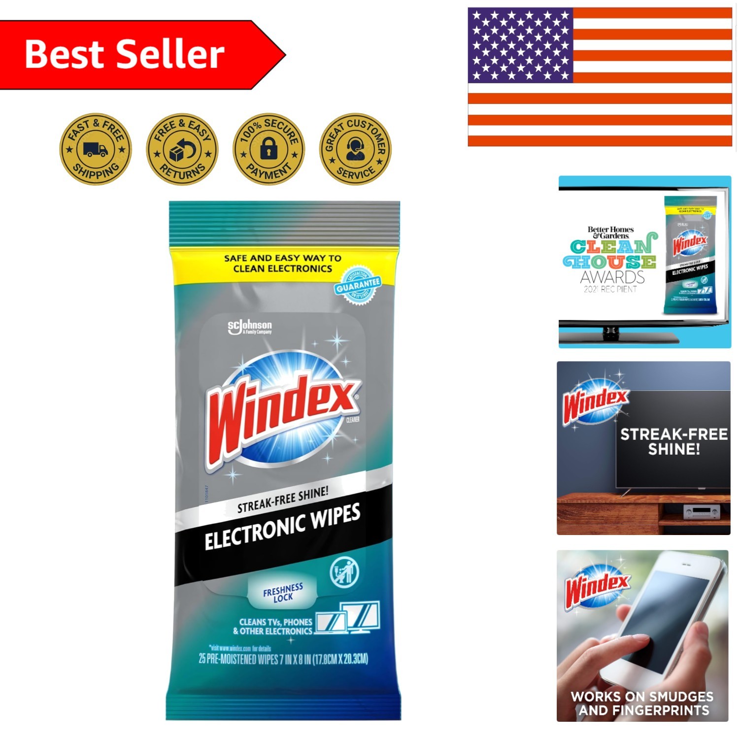 25 Count Pre-Moistened Electronic Cleaning Wipes for All Screens - Resealable