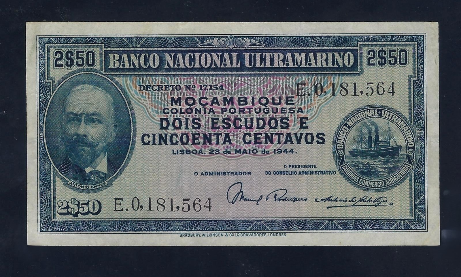 Portugal Mozambique 2 $ 50 Escudos 1944 P-93 XF++