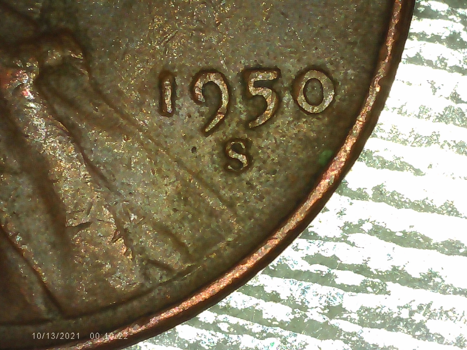 1950-S Lincoln Wheat Penny DDO L on rim #P10B4
