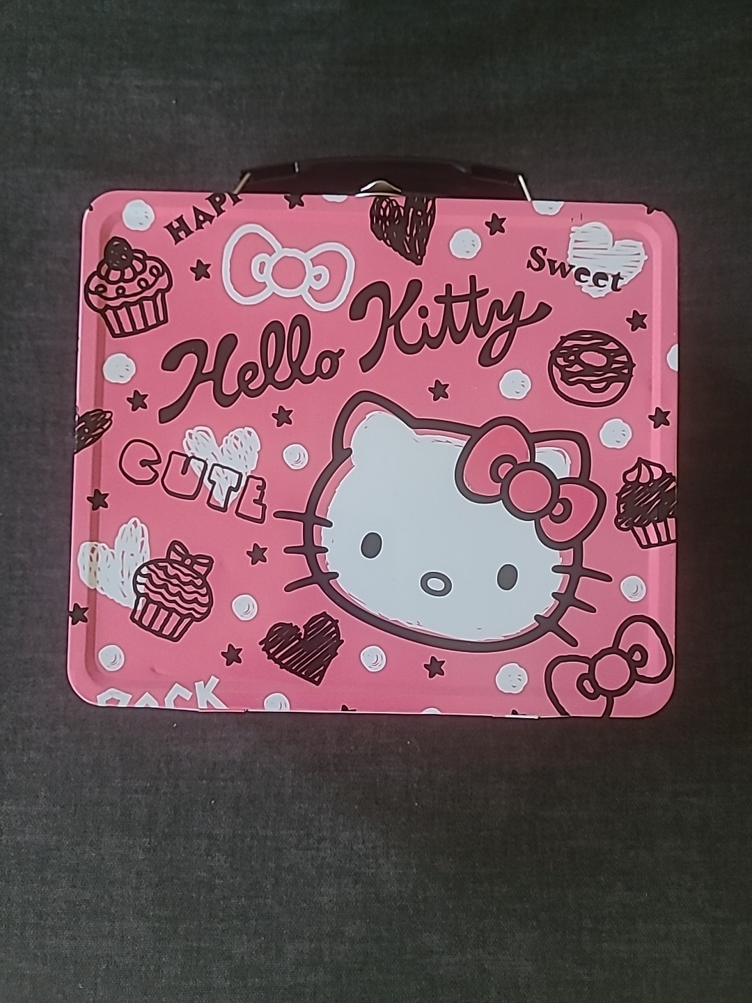 Vintage 2012 Hello Kitty Pink Tin Lunchbox 8.25x7x4"