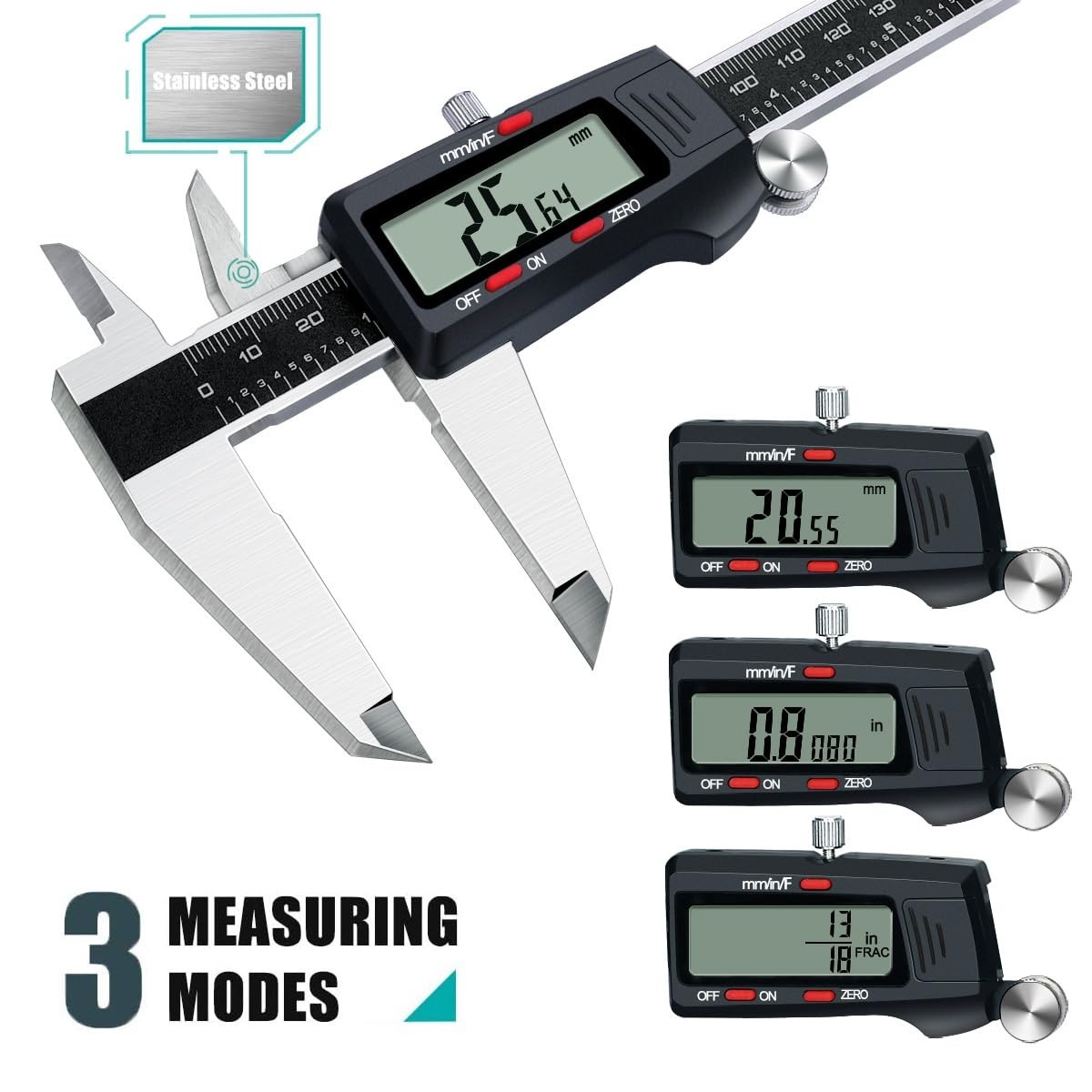 Versatile 8 Inch Digital Micrometer Caliper - Large LCD & Fraction Conversion