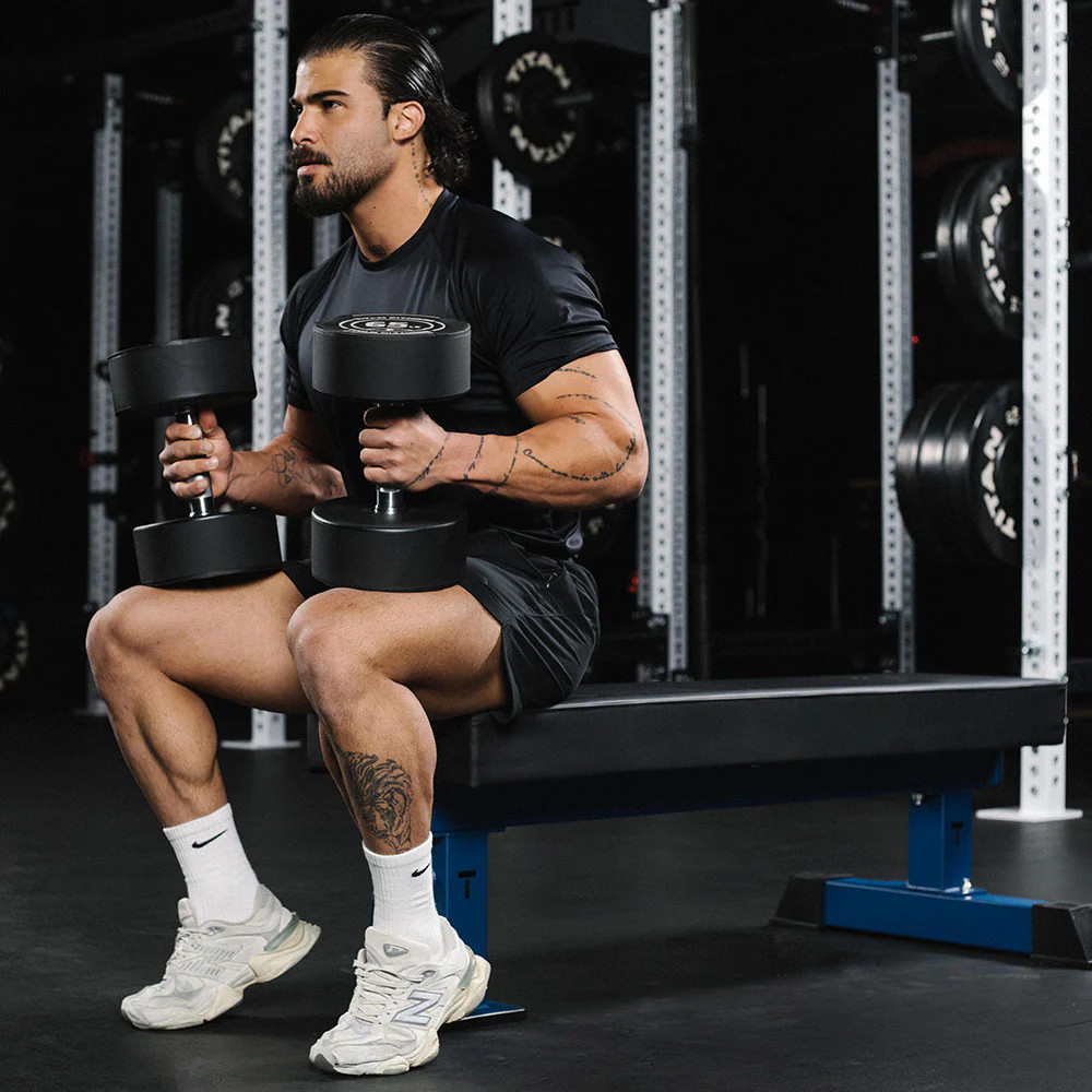Titan Fitness TITAN Series Single Post Flat Bench, Rated 1,200 LB, Navy Finish