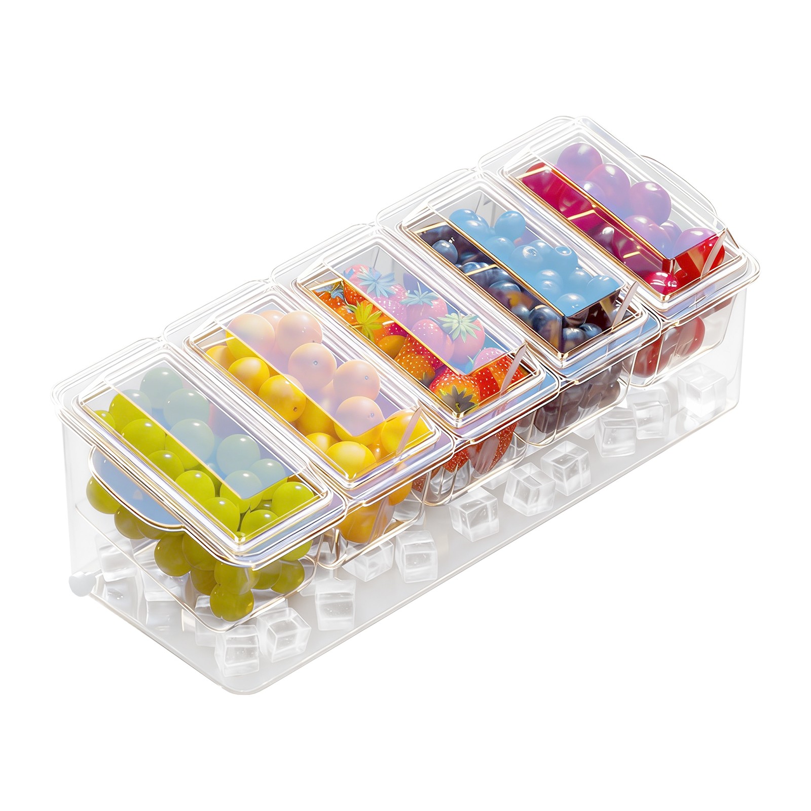Compartmentalized Salad Storage Container, Ice Chilled Condiment Containers