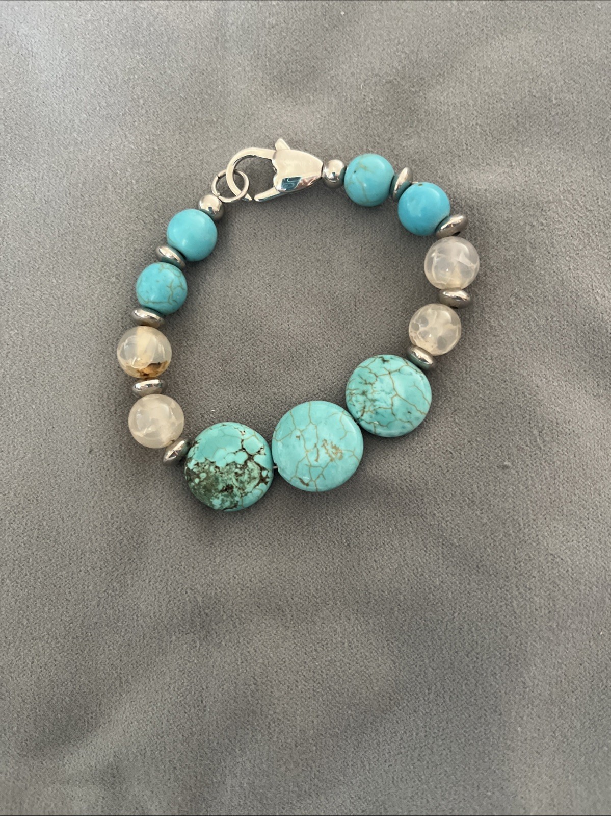 Turquoise Bracelet 7.5 Inches Long with Stones and Lobster Clasp