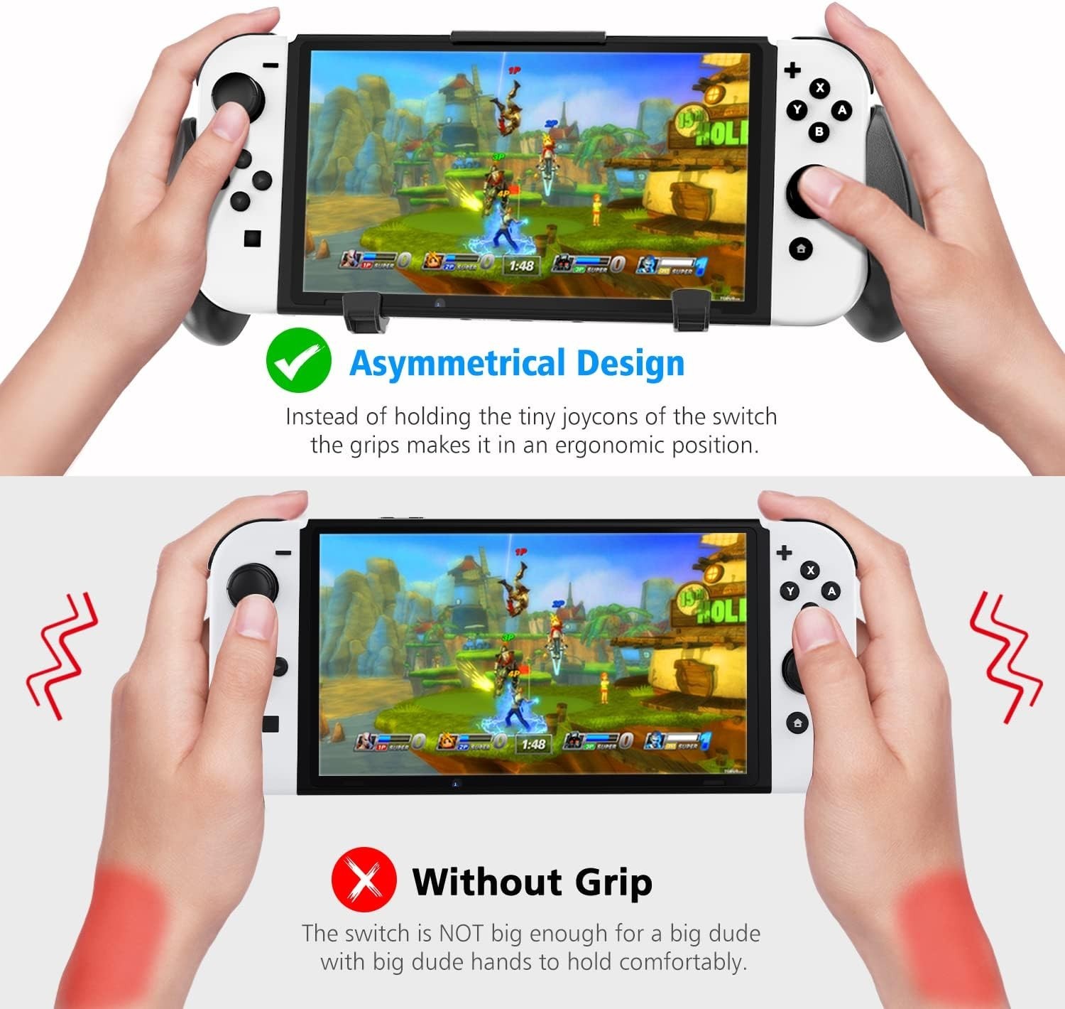 Switch Grip with Upgraded Adjustable Stand, Asymmetrical Grip with Adjustable...
