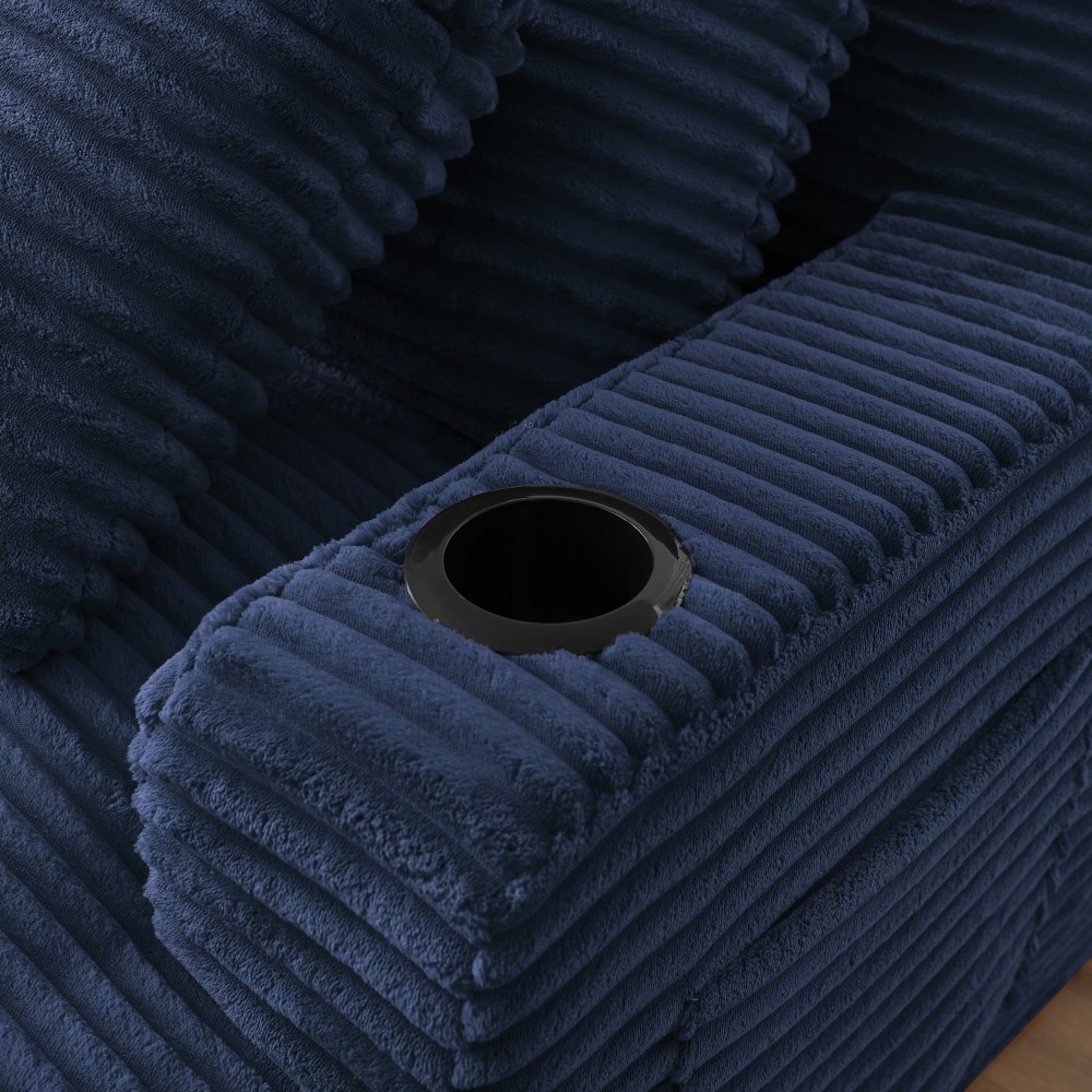Compressible Double Chaise Sofa w/ Cupholders & Corduroy - No Assembly
