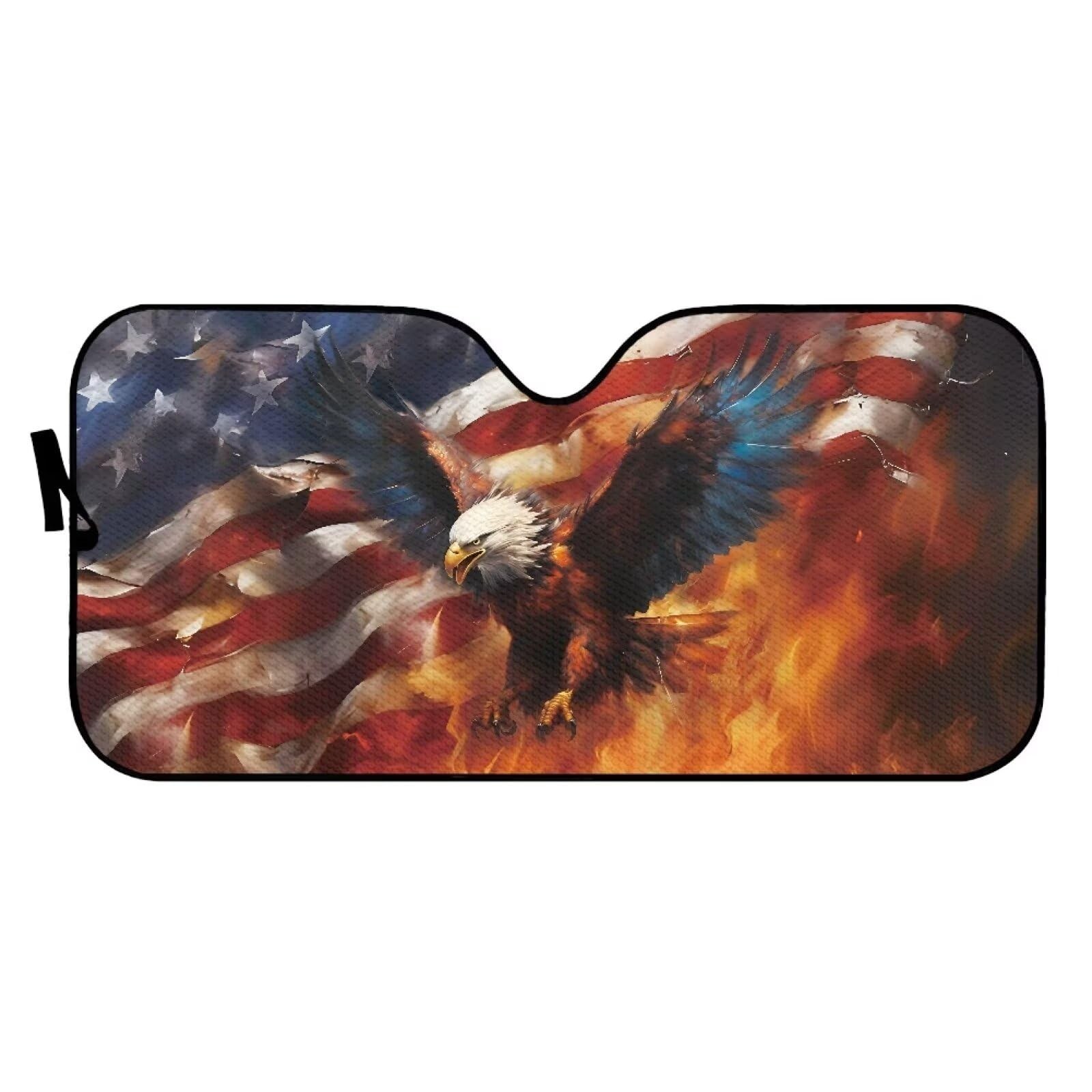 American Flag Eagle Car Windshield Sun Shade, Foldable Sunshade for Front Win...