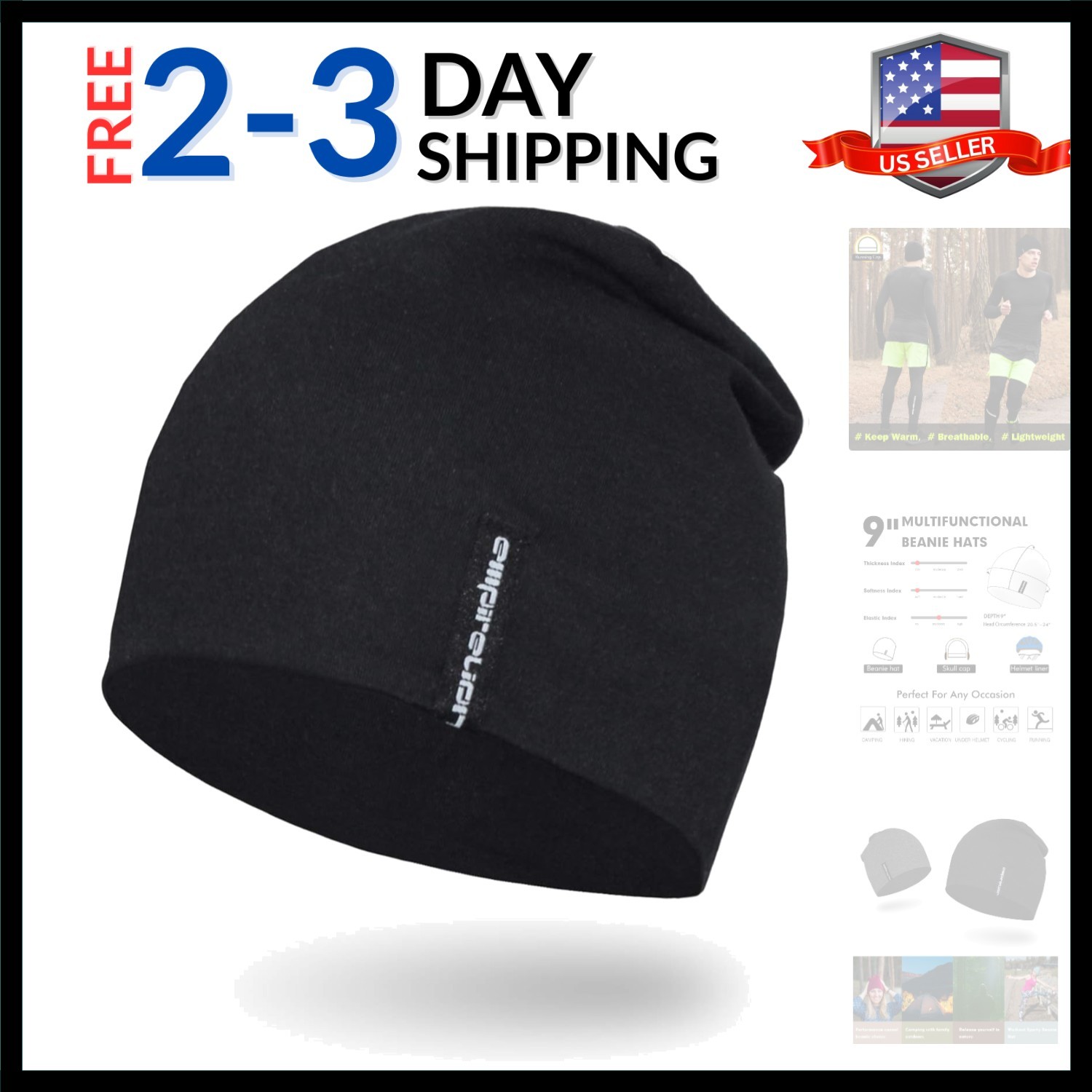 9" Multifunctional Lightweight Beanies Hats Snug Fitting, Running Skull Cap H...