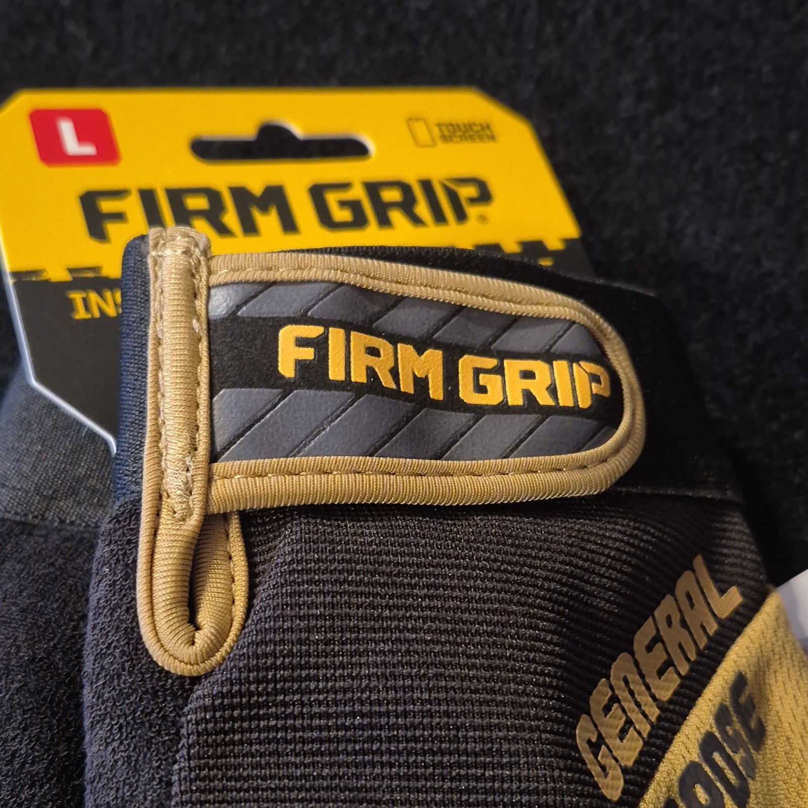 Firm Grip Large Touchscreen Work Gloves, Black/Tan (2)