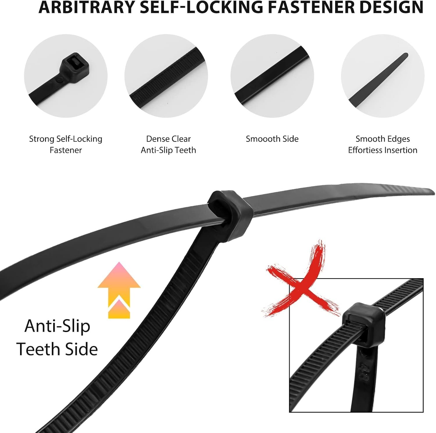 Zip Ties Assorted Sizes(4”+6”+8”+12”), 2000 Pack,Black Cable Ties,Multi-Purpose
