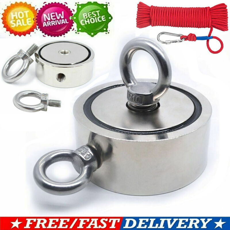 Fishing Magnet Kit Upto 1300 Lbs Pull Force Strong Neodymium + Rope W/ Carabiner