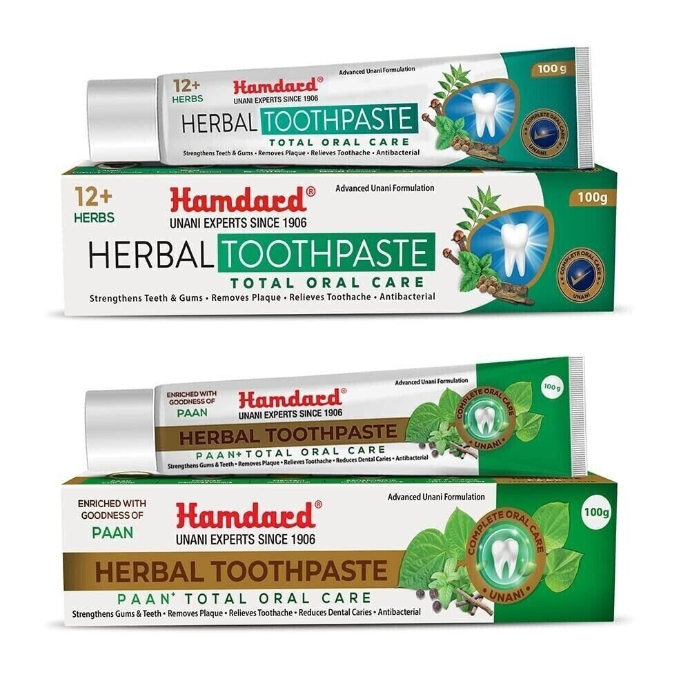 2 X100gm HAMDARD Herbal & Paan + Total Oral Care Germ Protection Toothpaste