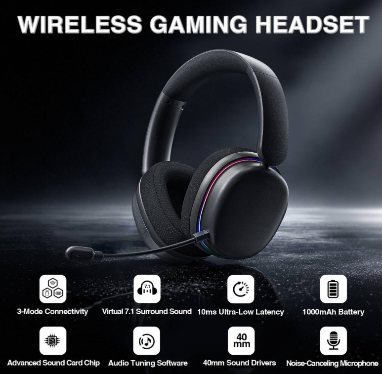 AULA Black G7 Pro RGB Tri-Mode Wireless Gaming Headset