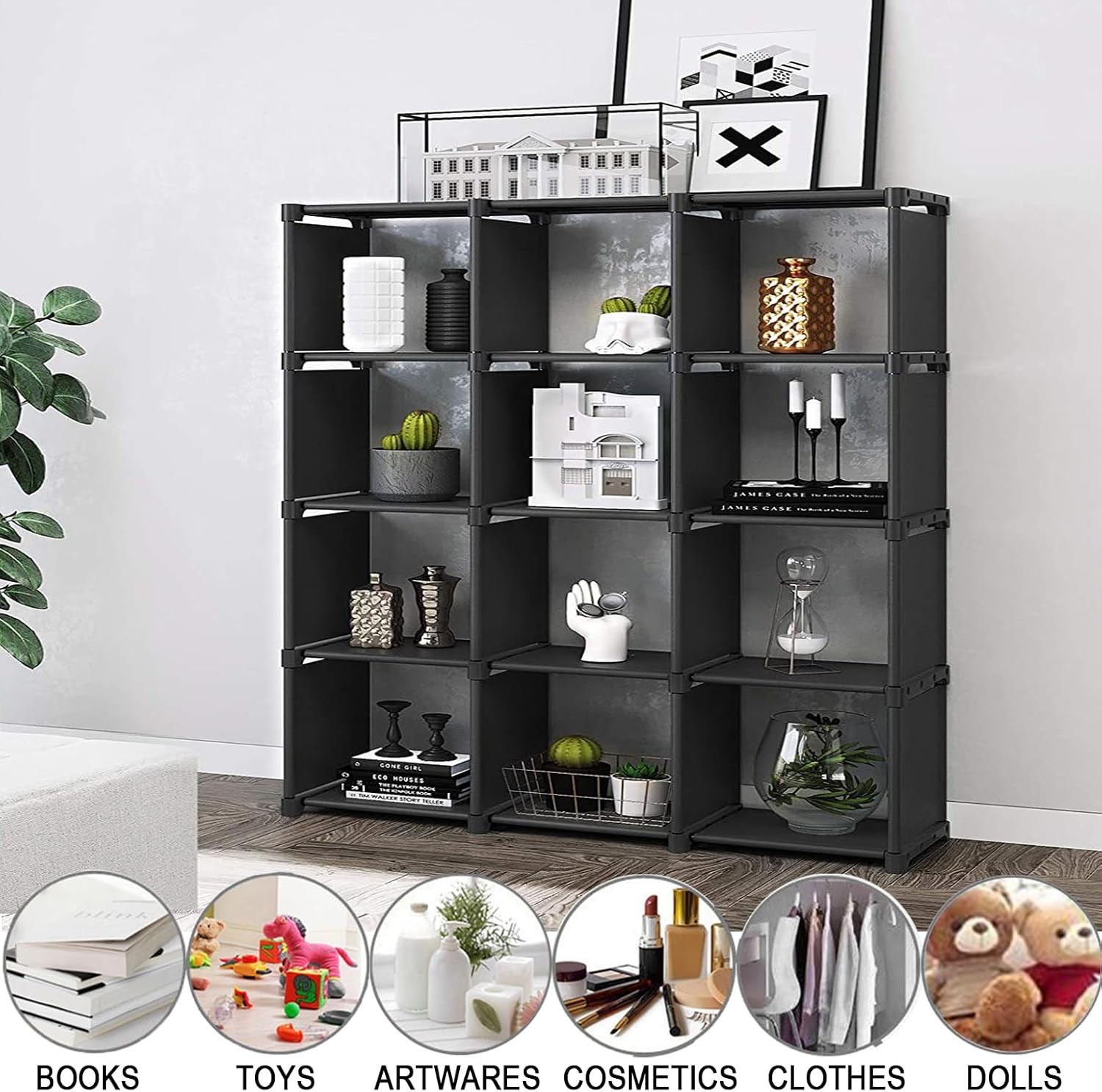 12 Cube Storage Organizer Book Shelves, DIY Open Stackable Bookshelf, Extra Larg