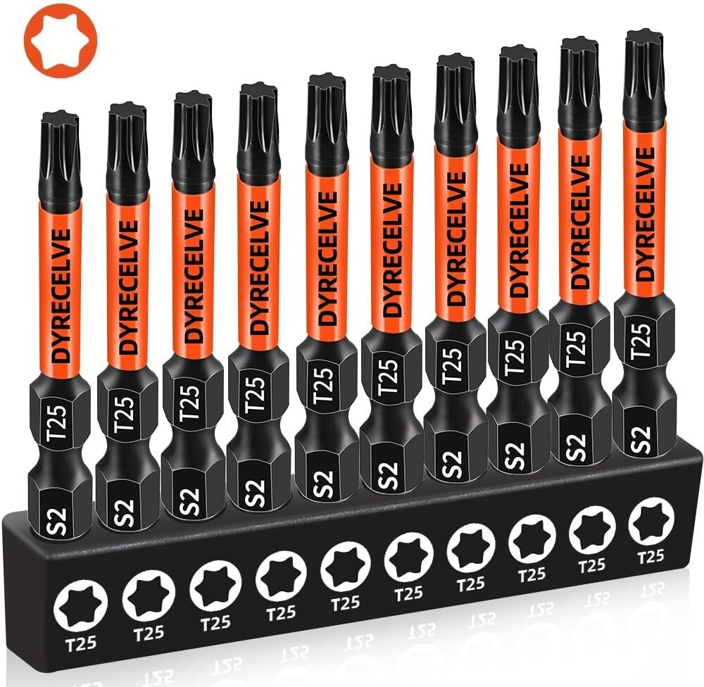10-Pack T25 Torx Bits for Impact Driver Torx Bit Set 2''Long Profession Star Bit