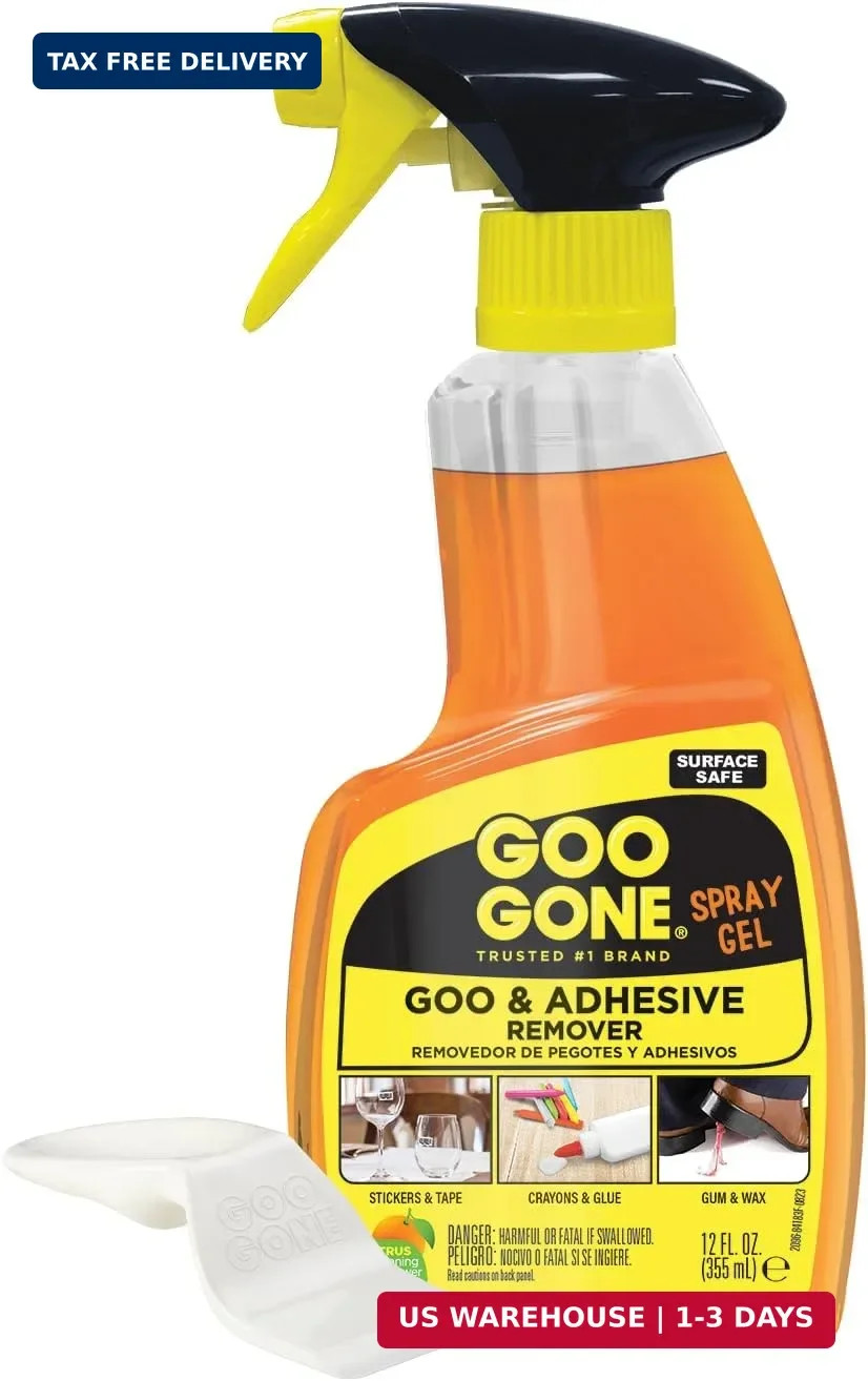 Goo Gone Spray Adhesive Remover Gel 12 Oz with Scraper, Removes Glue, Stickers,