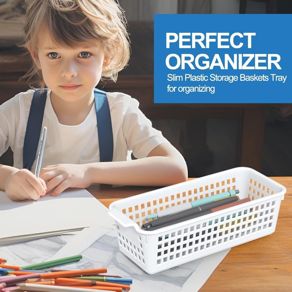 Small Plastic Storage Baskets 6-Pack Organizer Trays in White