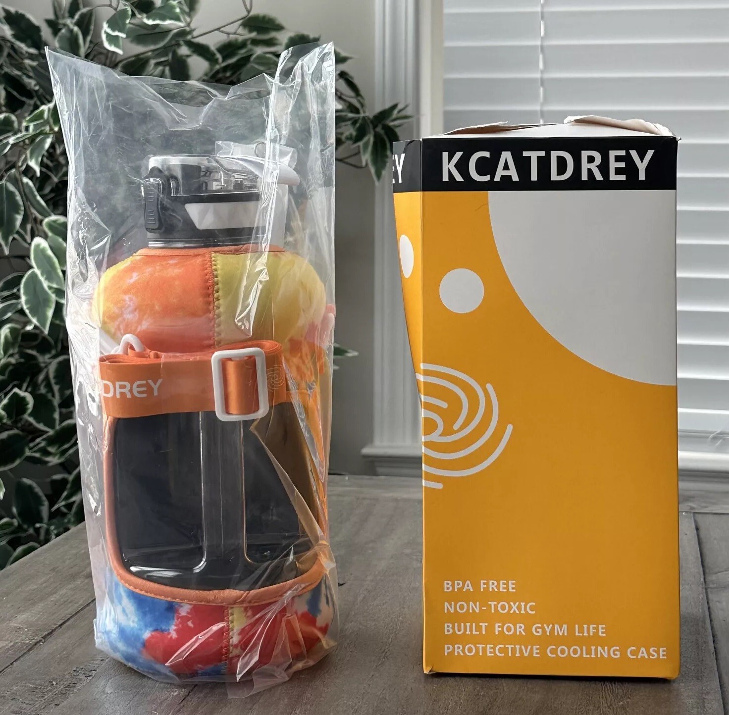 Half Gallon Water Bottle w/ Straw & Sleeve 74 oz Big Reusable Water Jug w/ Handl