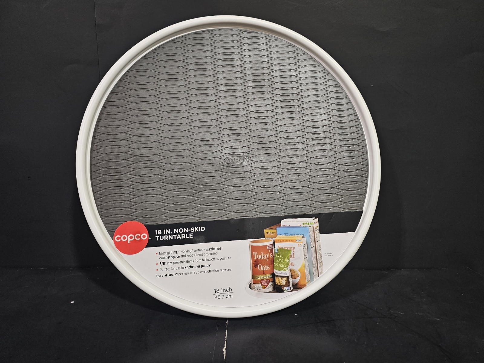 COPCO Non-Skid Pantry Kitchen Cabinet Lazy Susan Turntable 18-Inch White/Gray