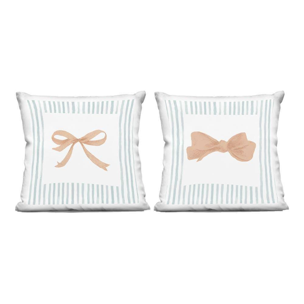 Striped Border Bow Beige Striped Zipper Polyester 18 In. X 18 In. Throw Pillow S