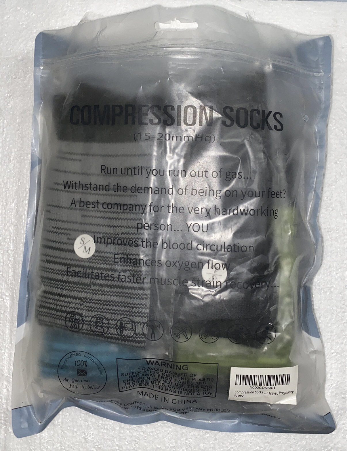 6 Pairs Compression Socks Unisex 15-20 mmHg Support Nurses,Flight, Circulation