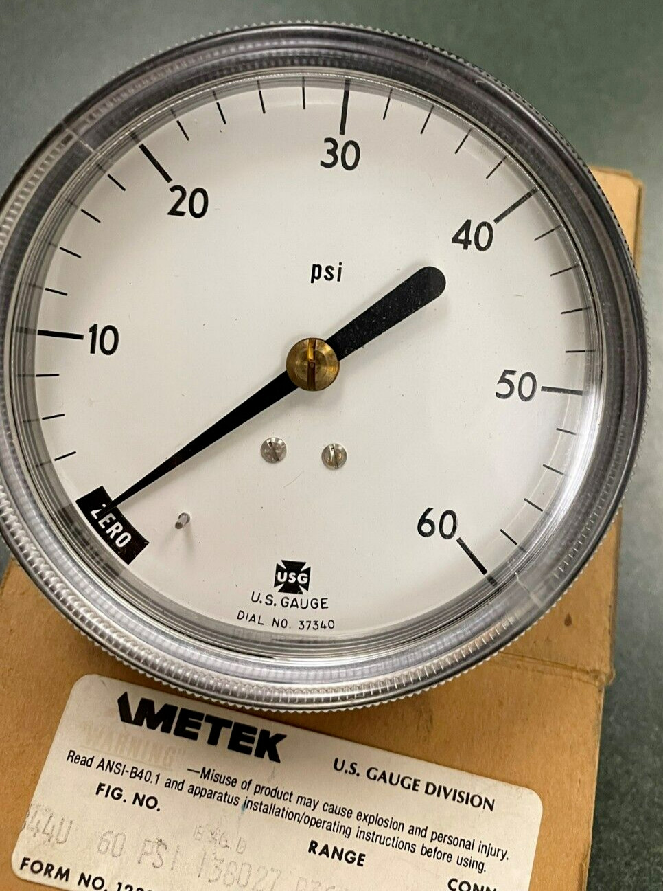 AMETEK USG US Gauge Pressure Gauge, 3.5" Face, 60 PSI, 1/4" NPT Back, Dial#37340