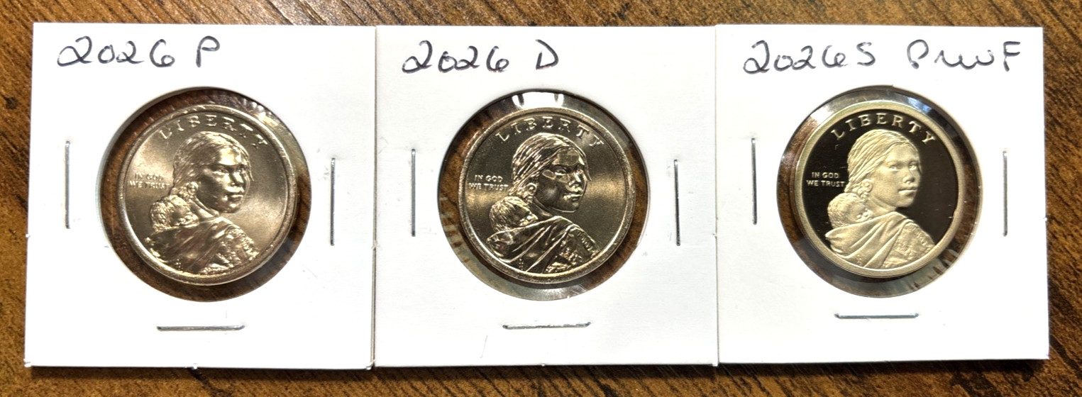 IN STOCK 2026 P D S Sacagawea Dollar Proof Native American 3 Coin Set Lot PDS