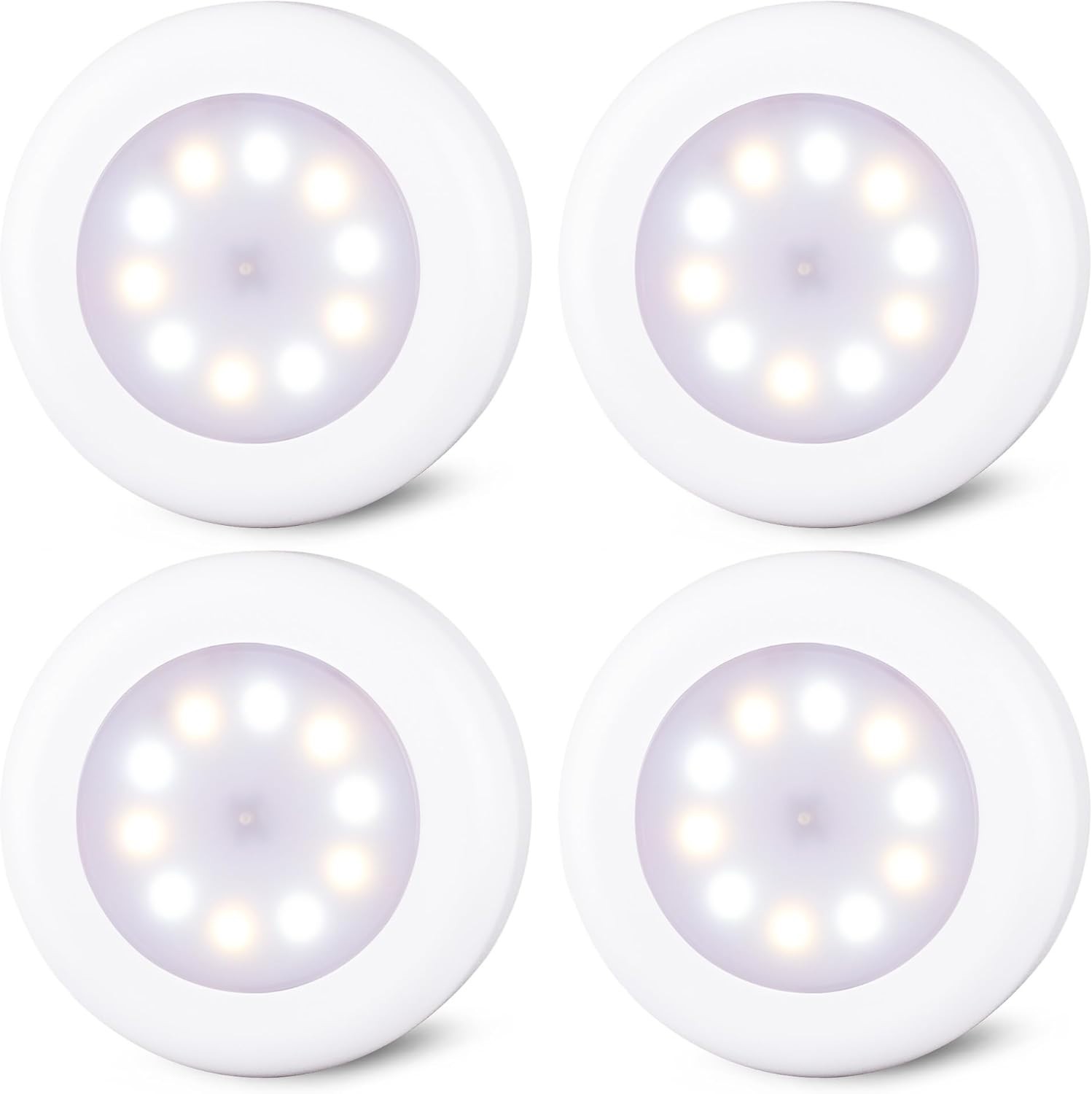 4 Pack 3.1” Dimmable Push Tap Lights, Stick on LED Touch Puck Lights AA Battery