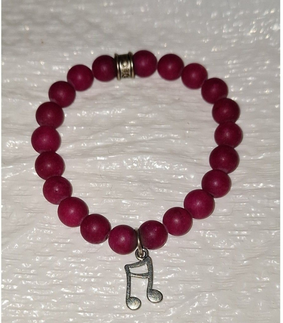 CFC Chavez For Charity Stone Bracelet Musical Note Charm Rhodonite Stretchy