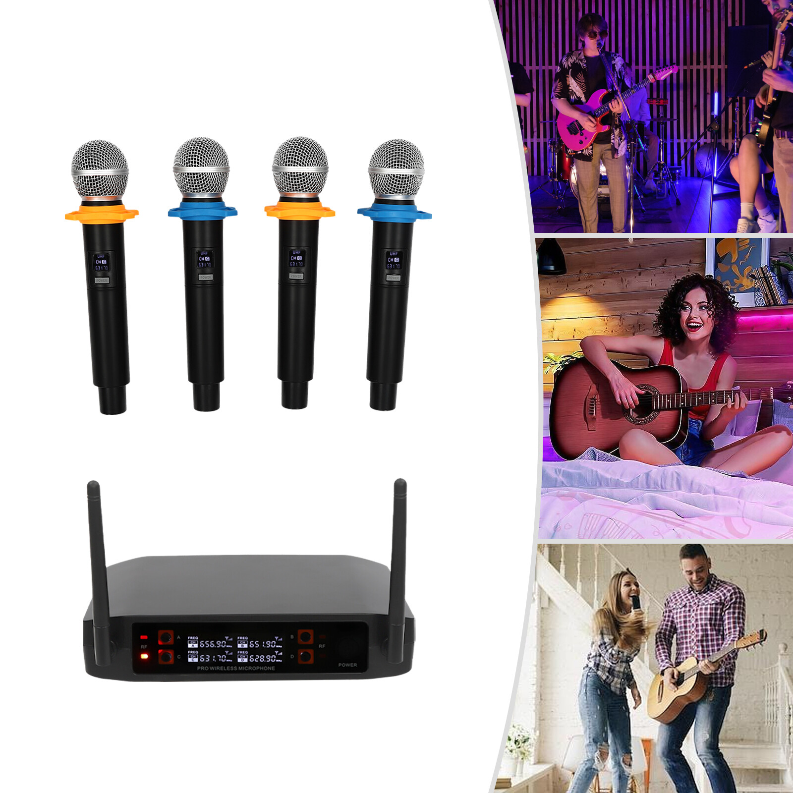 4 Channel Wireless Microphone Pro Audio System UHF Handheld Dynamic Mic Party