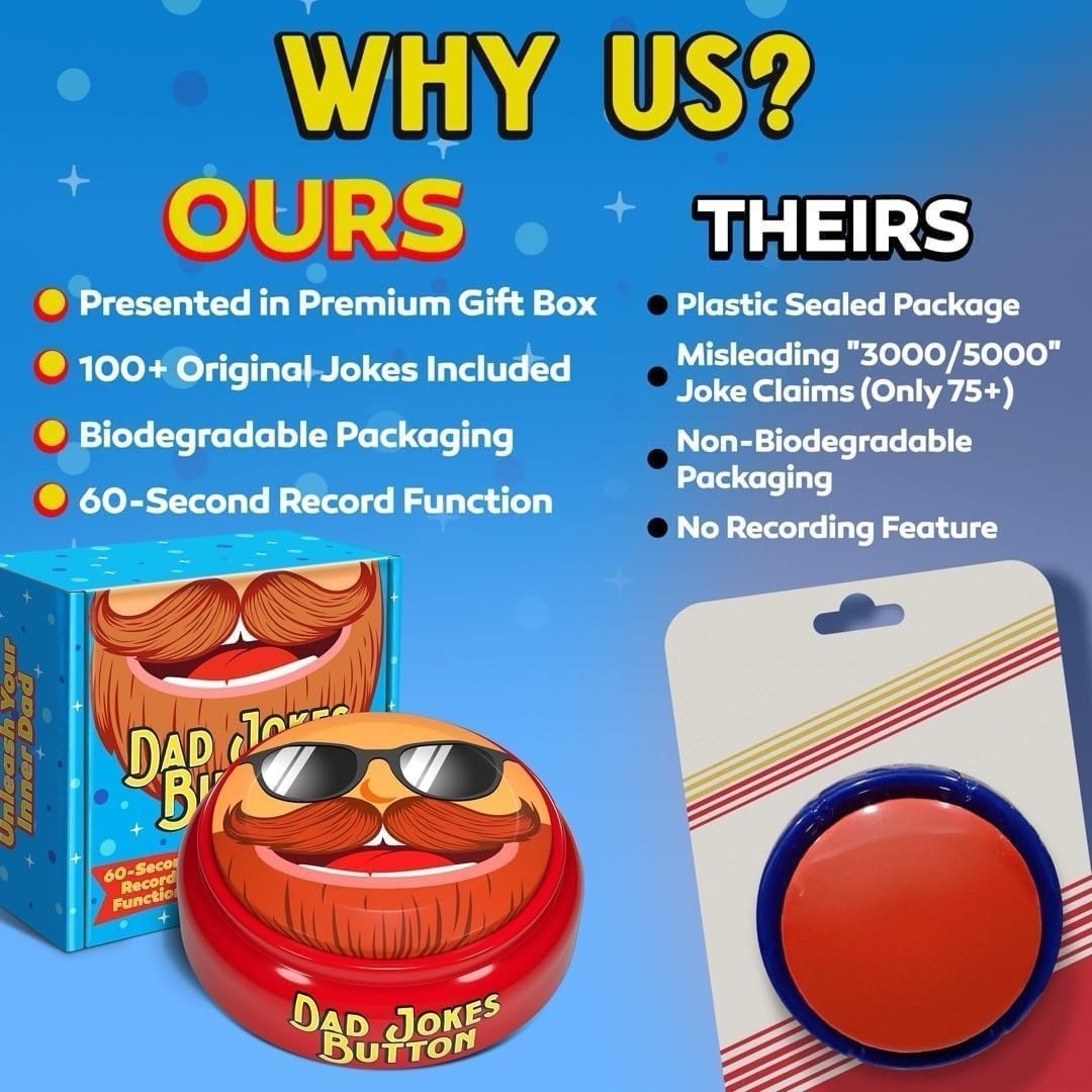 Stocking Stuffer for Dads 100+ Funny Dad Jokes in a Button Record Your Own Jokes