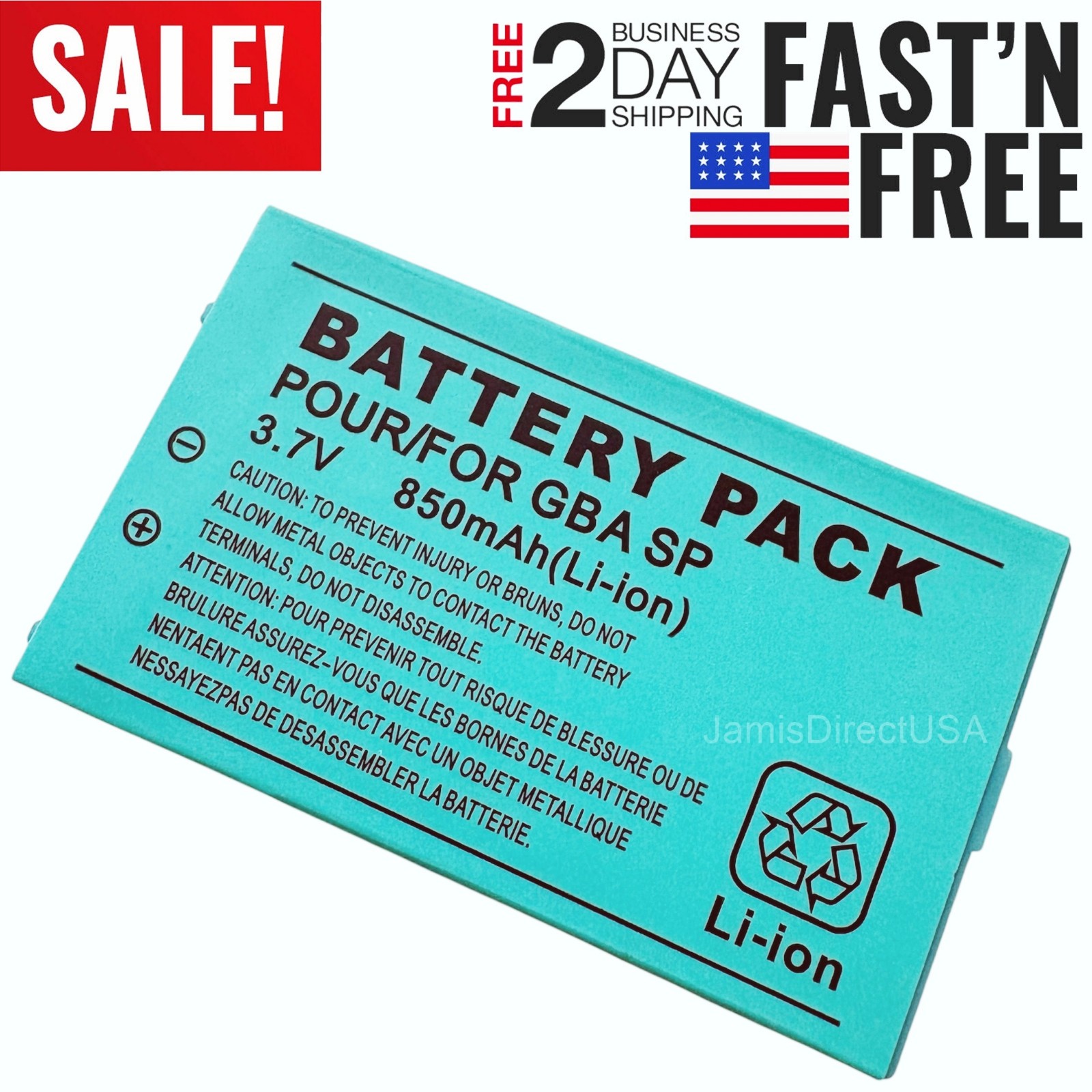 New Rechargeable Battery for Nintendo Game Boy Advance SP Systems 3.7 V - 850mAh
