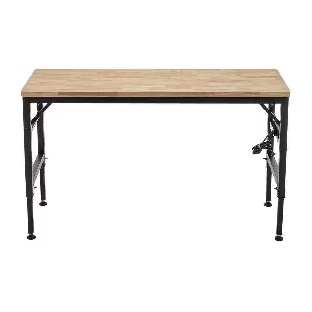 60 In. Adjustable Height Workbench with Power Outlets-Wood Work Table, 6-Level H