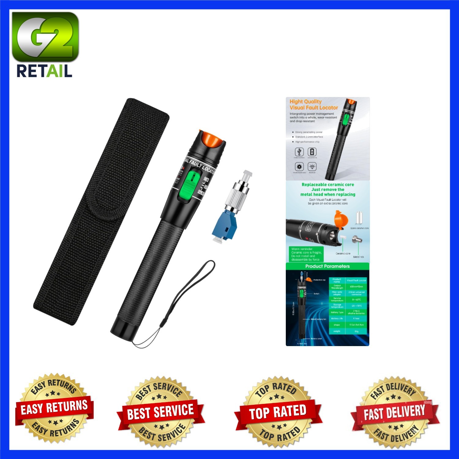 Multi-Compatible Fiber Optic Tester with LED - Ideal for LC/FC/SC/ST Connections