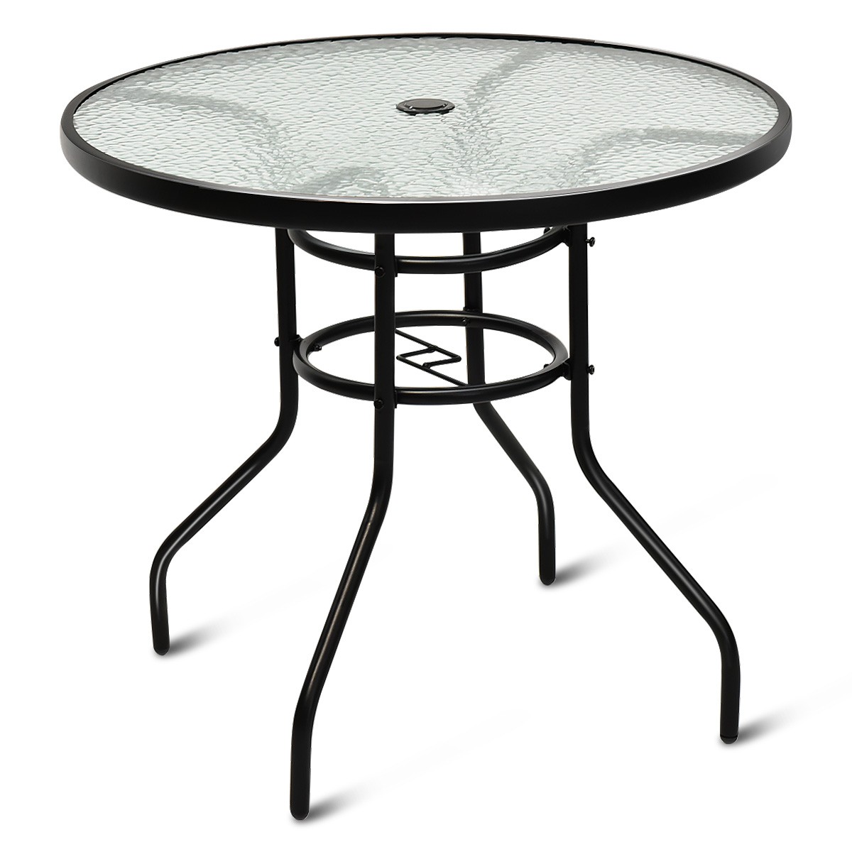 Patiojoy 32" Patio Round Table Tempered Glass Steel Frame Outdoor Pool Garden