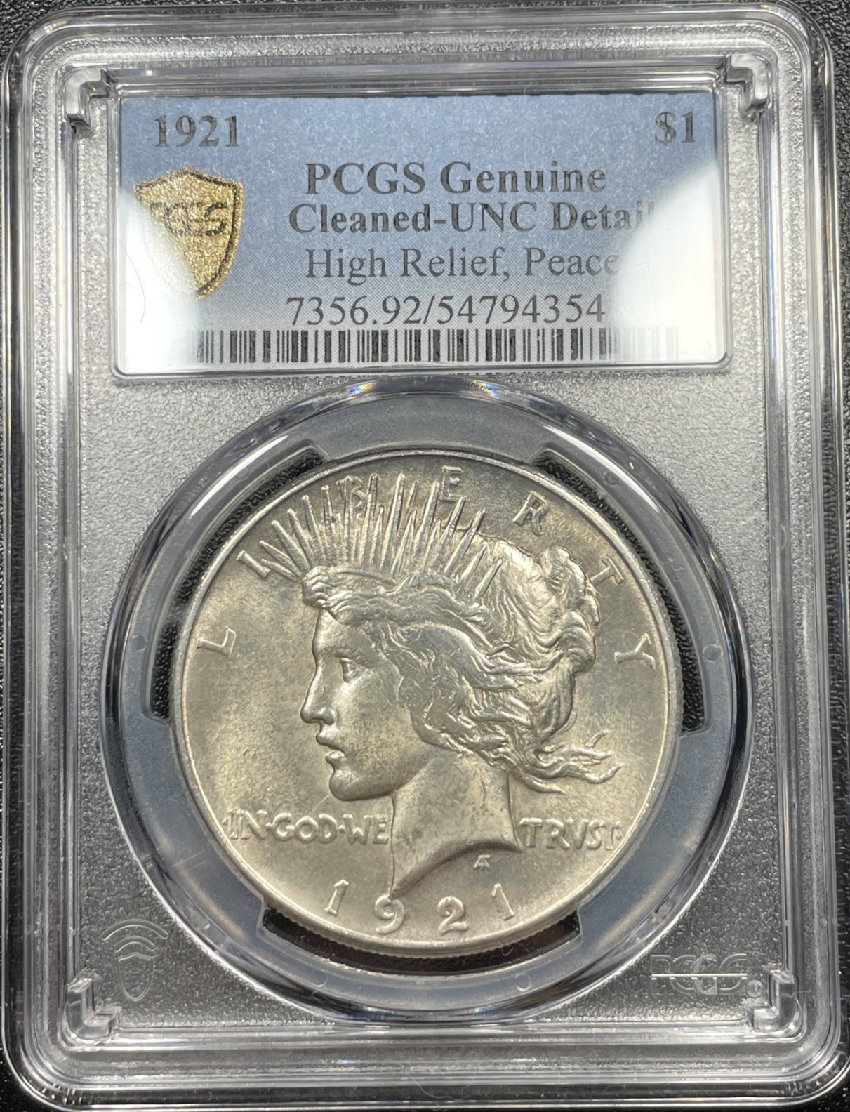 1921 Peace Silver Dollar $1 PCGS UNC Details Cleaned Key Date
