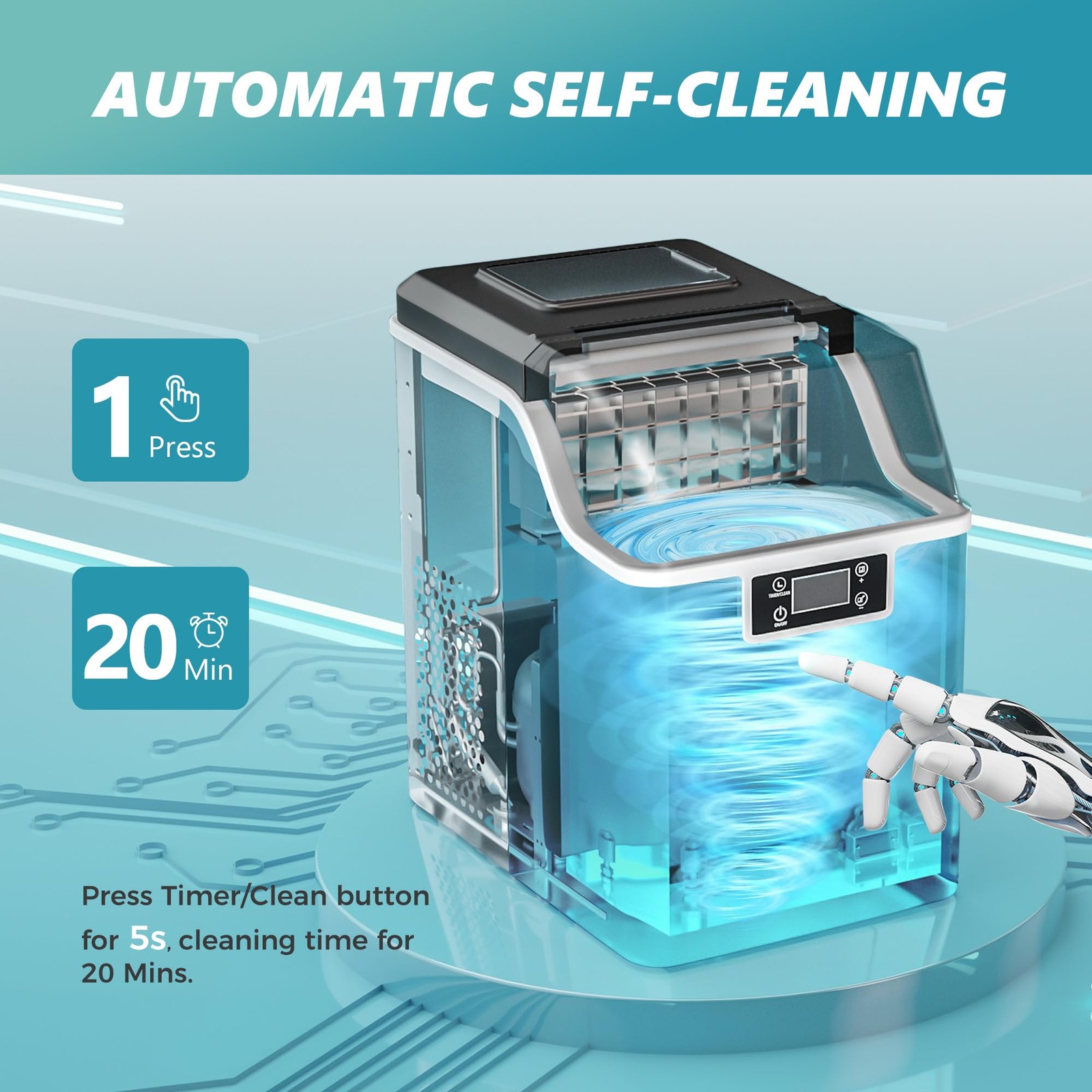 Ice Cube Maker Machine Countertop, 2 Ways to Add Water, 45Lbs/Day 24 Pcs Read...