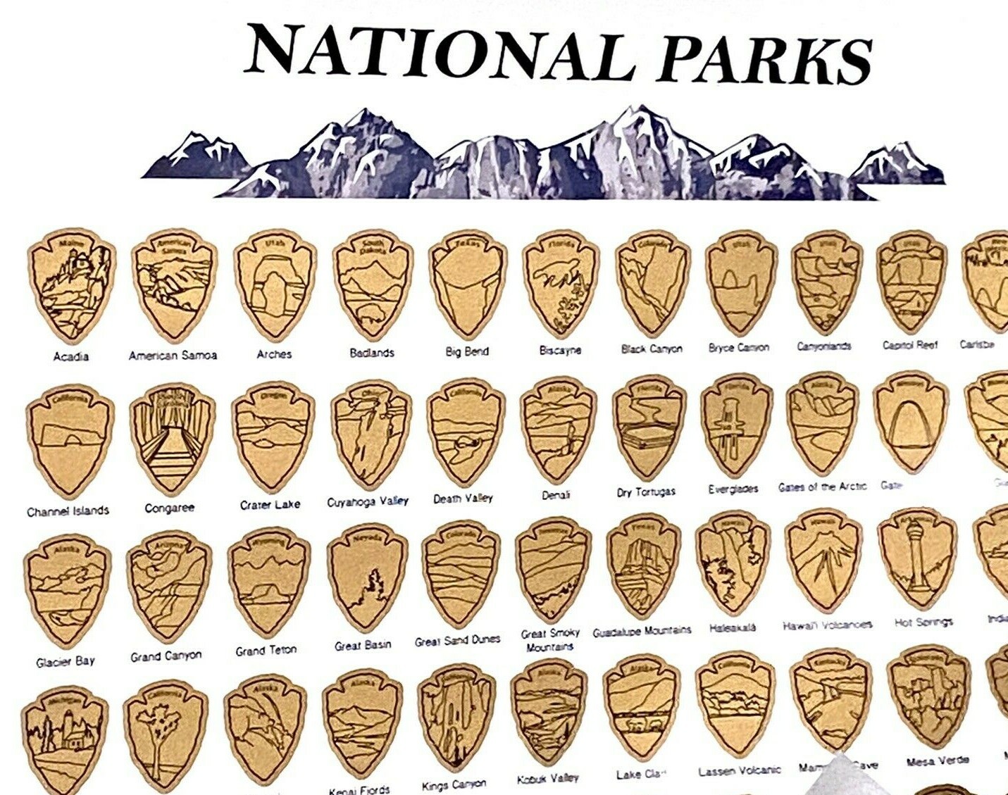 National Park Poster Wildlife Scratch Off USA Map Bucket List US Travel Gold