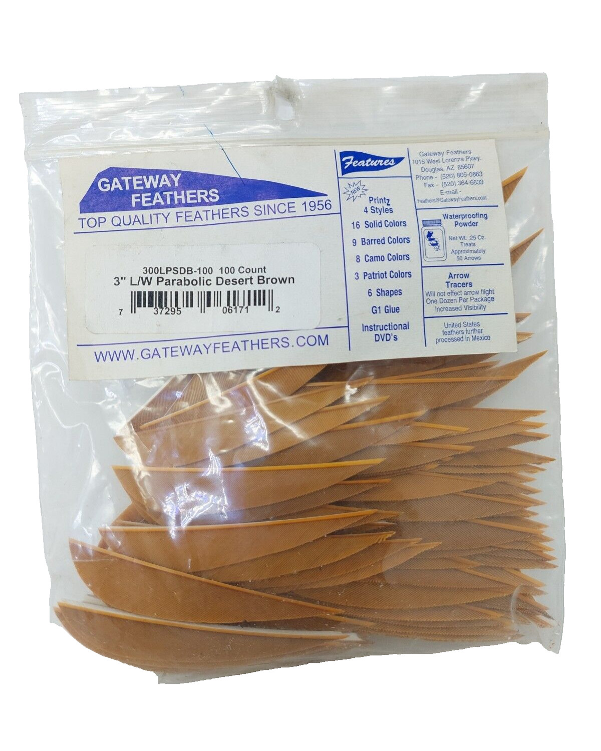 100 Pack Gateway Feathers 3" Left Wing: Parabolic Desert Brown 300LPSDB-100