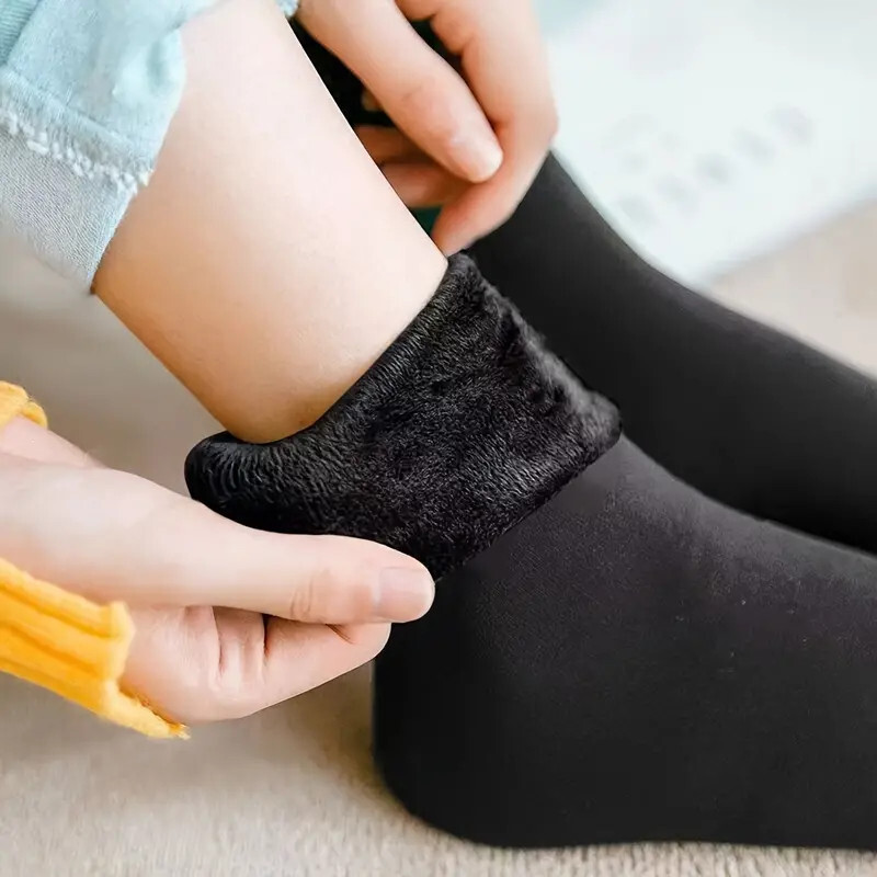 Warm Plush Lined Mid-calf Black Socks - One Size