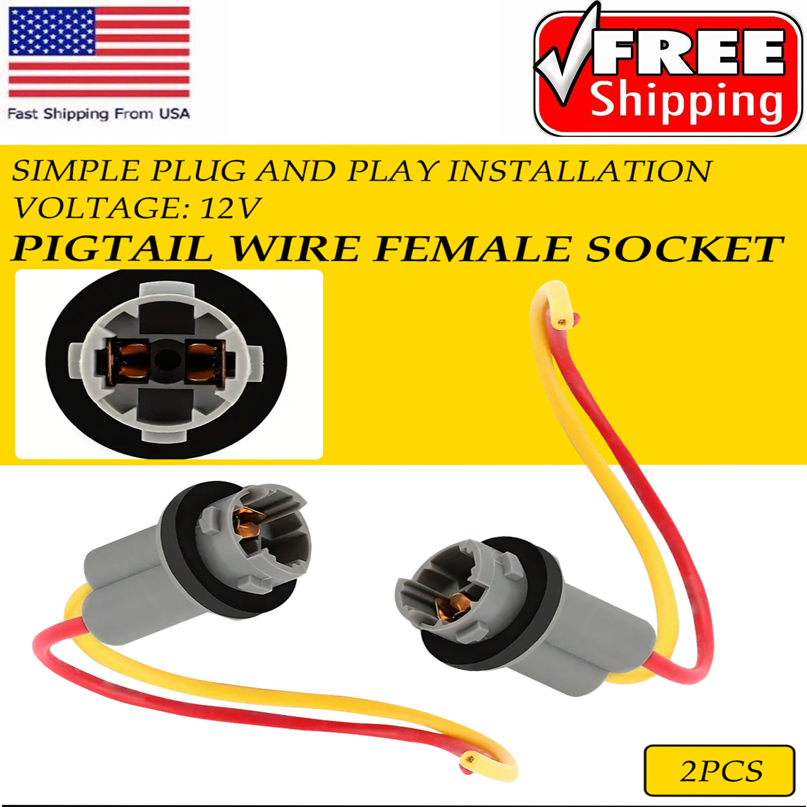 2x Wire Pigtail Female 194 T10 Two Harness Side Marker Light Bulb Plug Connector