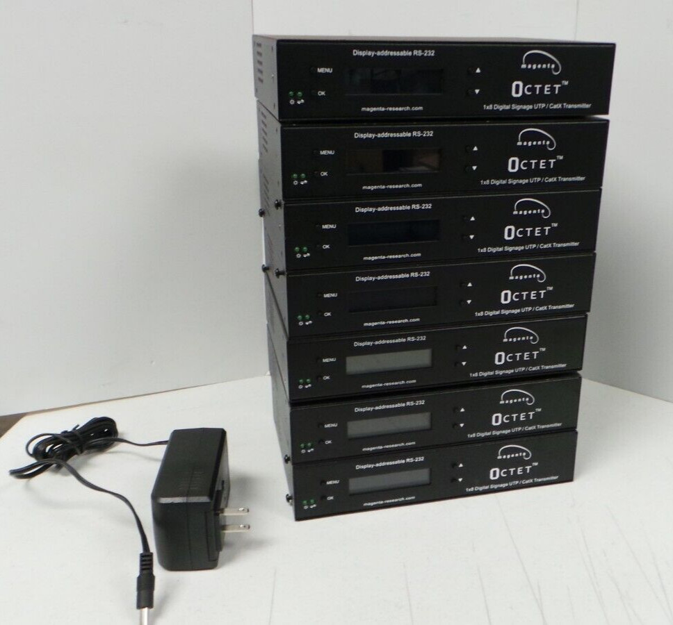 MAGENTA OCTET 1X8 DIGITAL SIGNAGE UTP / CATX RS 232 TRANSMITTER LOT OF X 7