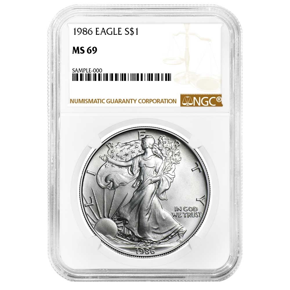 1986 $1 1-oz American Silver Eagle NGC MS69 Brown Label